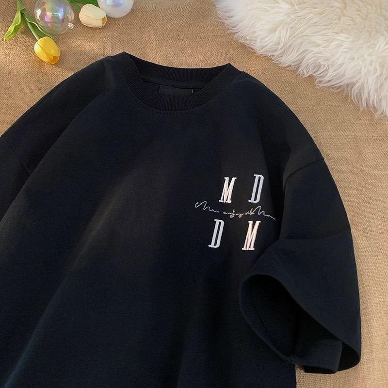 MEDM National Trend Basic Embroidery Logo Men and Women Spring and Autumn High Street Casual Versatile Base Knitted Shirt Loose Short Sleeve T-Shirt