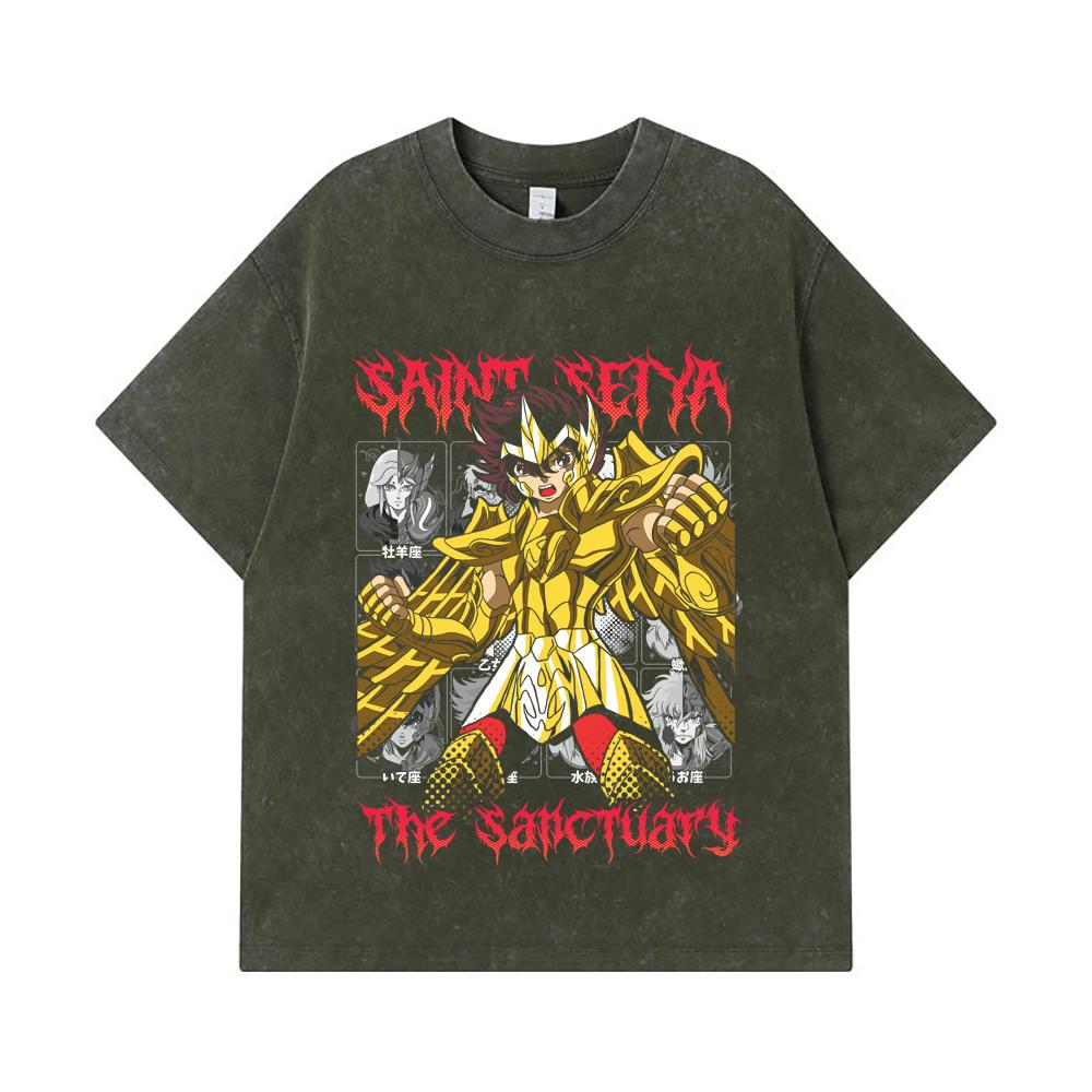 

275 GSM Washed T-shirts 100% Cotton Saint Seiya V10 Sanctuary Print Unisex Heavy Cotton T Shirt S