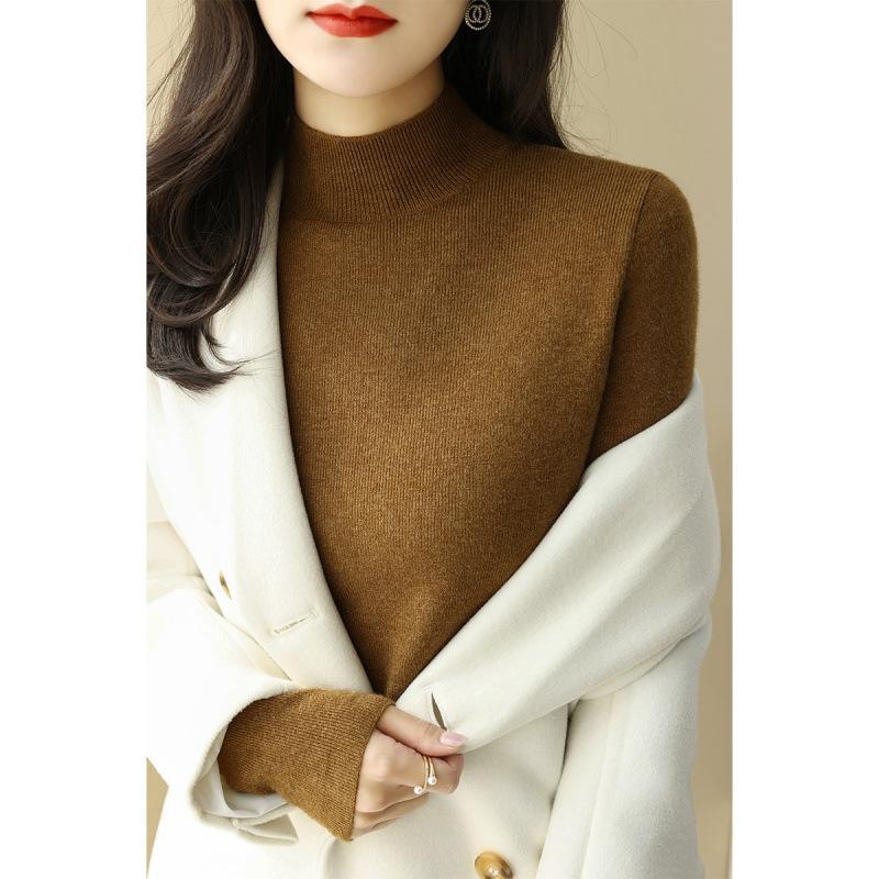 Black Knitted Bottoming Shirt Women's Spring and Autumn New Slim-fit Semi-turtleneck Long-sleeved Solid-color Inner Sweater
