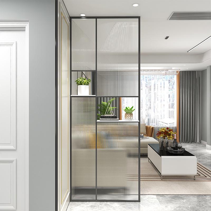 Modern Nordic Glass Partition Screen with Iron Art and Stainless Steel Washstand for Luxury Living Room and Entryway