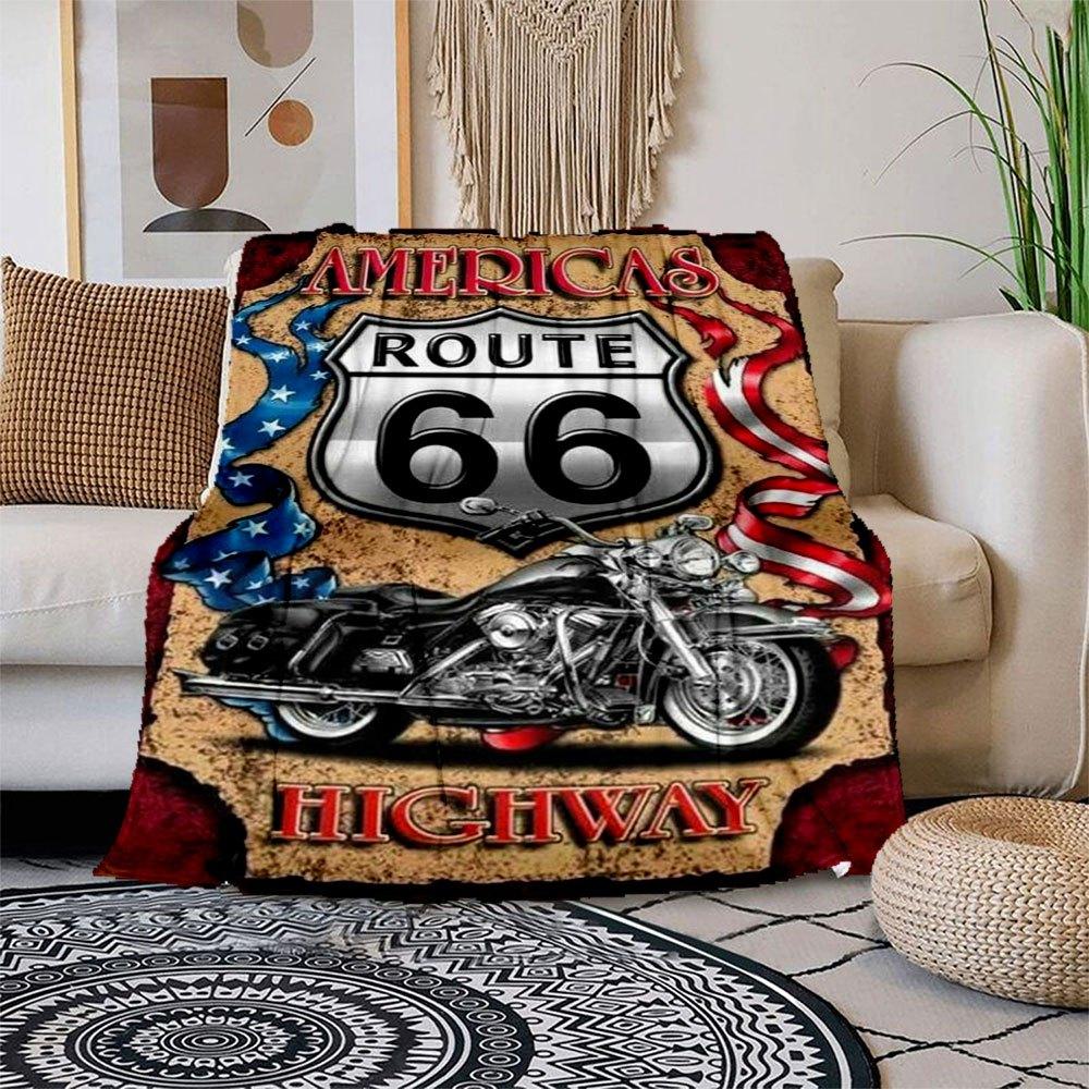 

Americas Route 66 Highway Metal Sign Motorcycle Decor Blanket Flannel Throw Blanket for Sofa, Bed, Travel, Camping, Office, Couch, Chair, A 150x180cm