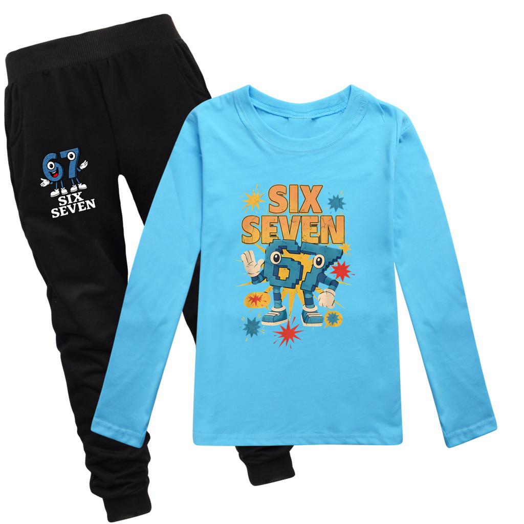 5262 Kinder Jungen Mädchen Steal a Brainrot 67 Aufdruck T-Shirt Hose Kleidung Set