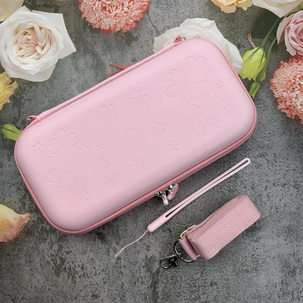 Pink Cherry Blossoms Shell Portable Carry Bag for Switch OLED PU Waterproof Pouch Case Storage Cover Box for Switch