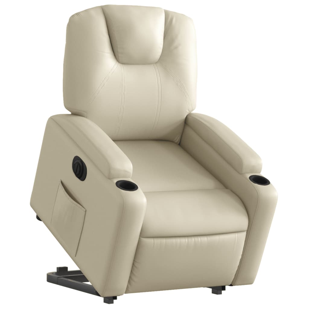 Electric Recliner Chair with Rising Function Cream Artificial Leather