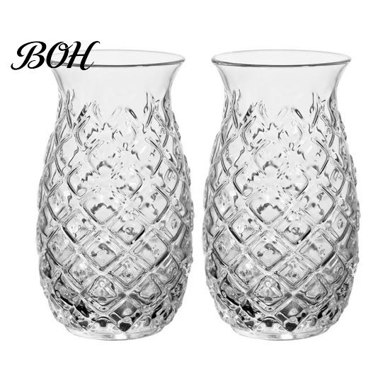 Juice Glass Cup Pineapple Shape Cocktail Glass, 480ml Embossed Tumbler for Hot And Cold Drink Beverages, Creative Bar Glassware Whiskey, Vintage Home