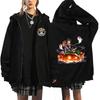 Mens Oversized Hooded Zip-Up Sweatshirt With One Piece Anime Print Plus Size Fleece-Lined Casual Jacket Fall