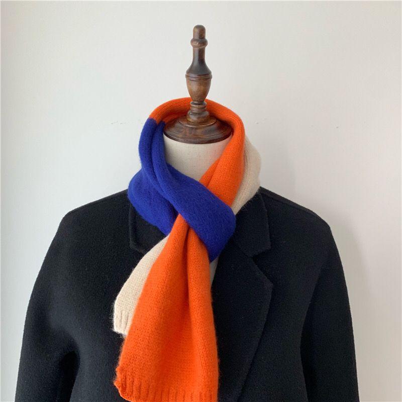 Autumn Winter Versatile Clothing Accessory Small Scarf Thin Warm Girl Student Knit Striped Scarf
