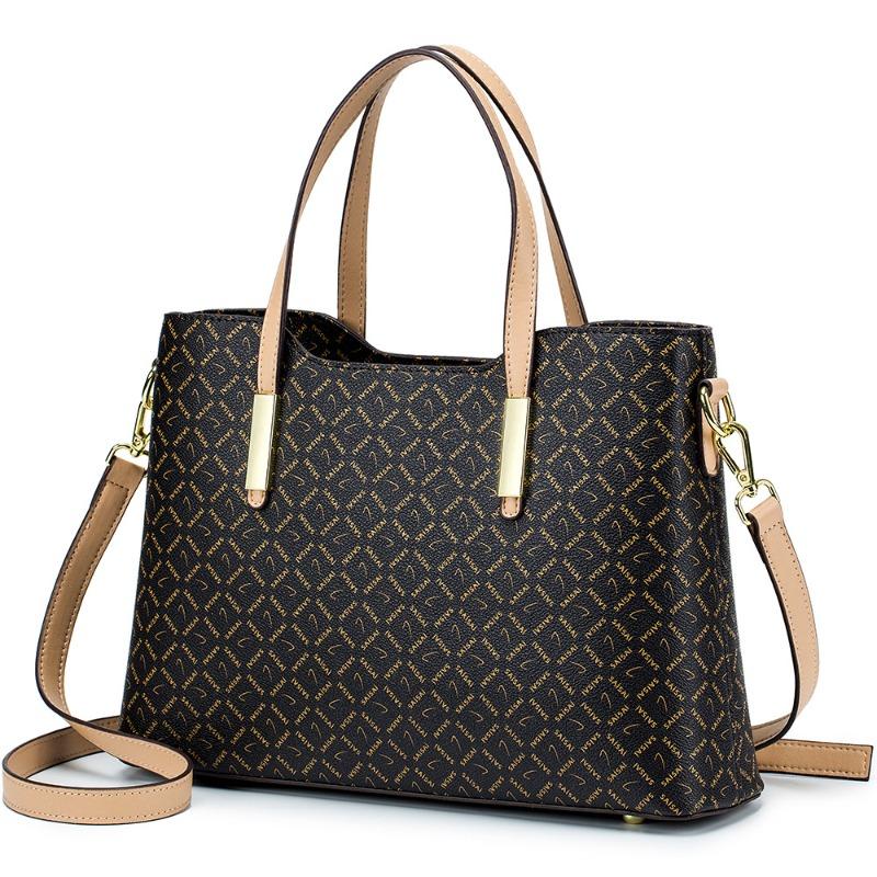 New printed women s handbag large capacity premium tote bag retro commuter PVC handbag shoulder bag абрикосовый