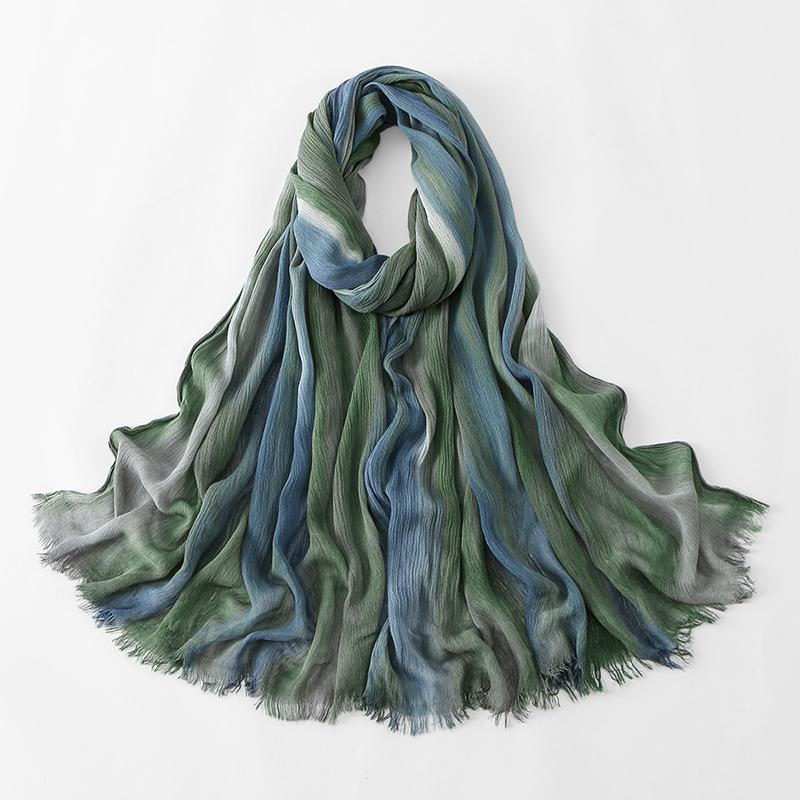 Bohemian Women Tie-Dyed Ombre Crinkle Cotton Rayon Hijab for Ramadan Soft Muslim Hijabs Scarf Breathable Islamic Wraps Shawls