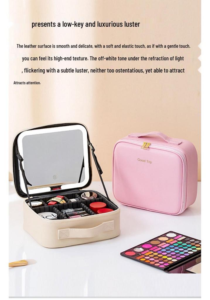 High-Grade LED Mirror Travel Makeup Bag for Women: Portable, Large Capacity, and Compartmentalized for Brushes