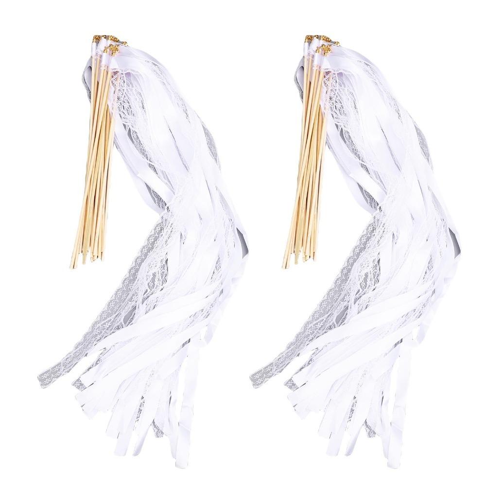 40pcs Polyester Cloth Wedding Wand Sticks With Bells Ribbon Streamers Wand Party Activities