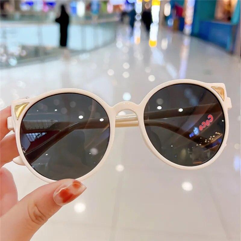 Cute Cat Ear Sunglasses for Girls Boys Vintage Cartoon Animal Sun Protection Outdoor Eye Wear Children Fashion Accessories