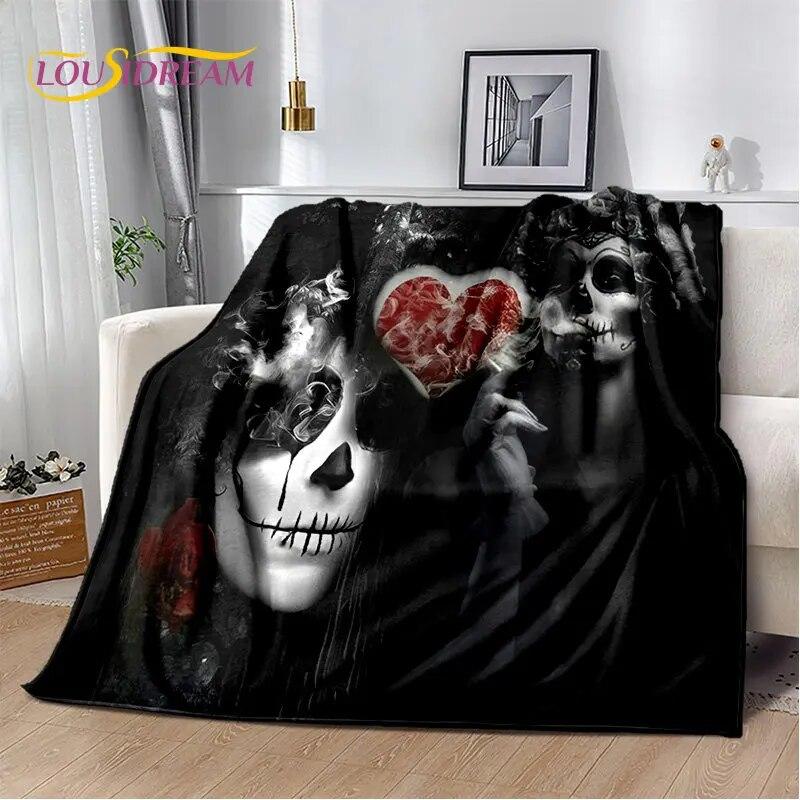 3D Gothic Horror Female Skull Dead Girl Soft Plush Blanket,Flannel Blanket Throw Blanket for Living Room Bedroom Bed Sofa Picnic