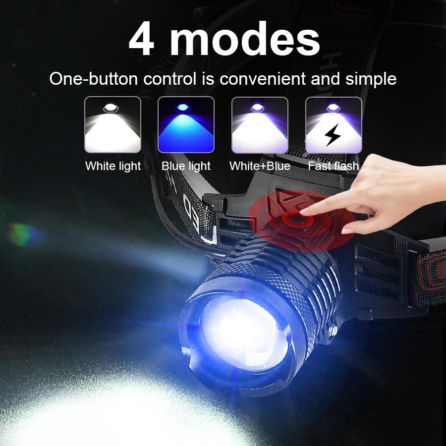 Blue Light and White Light Powerful Headlamp White Laser LED Long-range Strong Light Headlight for Night Fishing