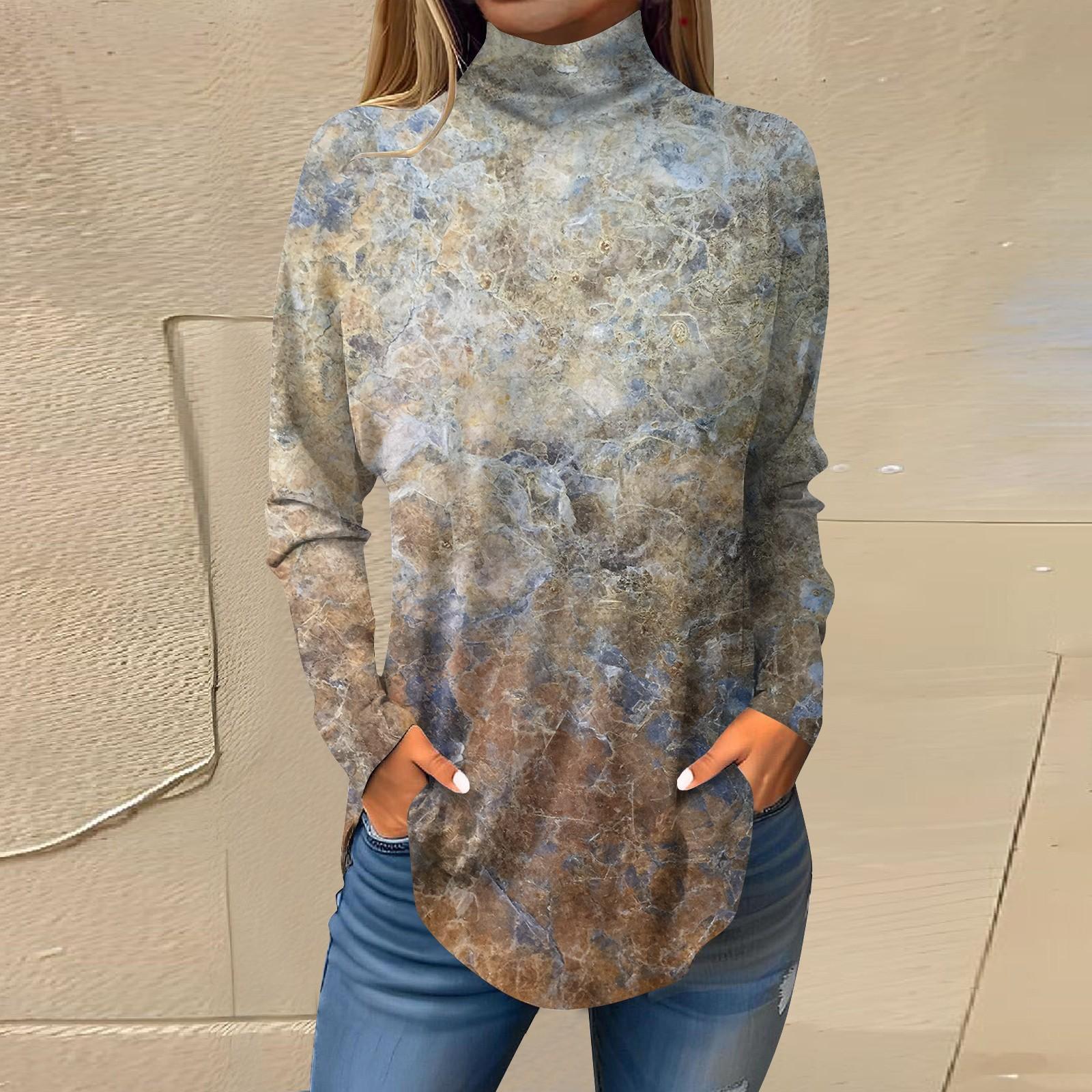 

Женская модная повседневная футболка с длинным рукавом с высоким воротом и принтом, пуловер, топ M