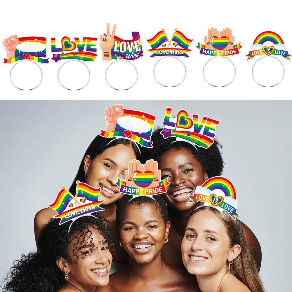 6pcs Seven-color Rainbow Striped Hair Hoop Rainbow Festival Pride Month Hair Bands  Holiday