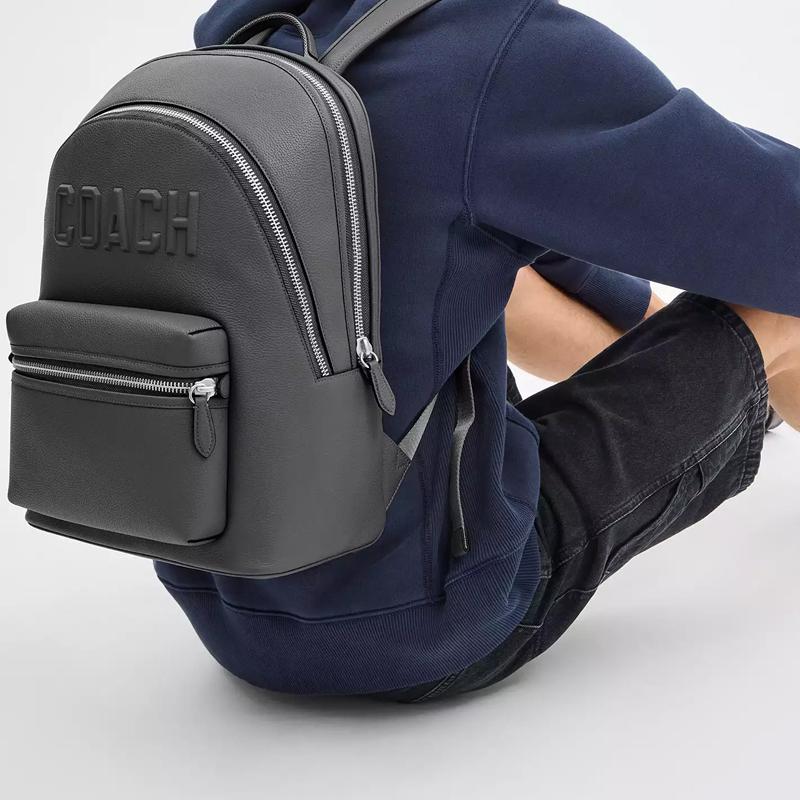 Coach Charter 30 Logo Zip Closure Leather Backpack Large Men Backpack Charcoal CV928-CHR