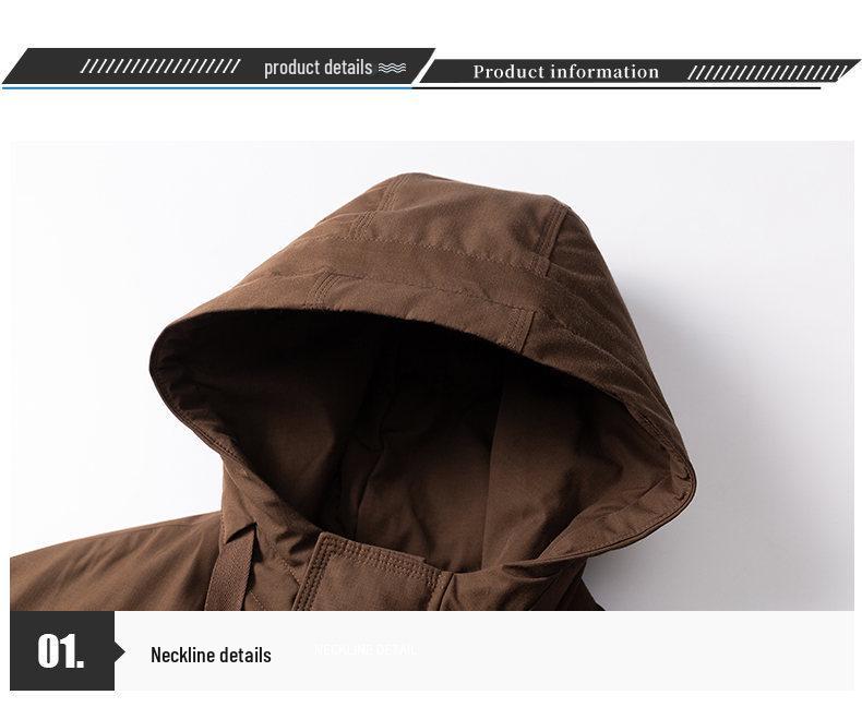 Men's Trendy Mid-Length Down Jacket with Thick Rabbit Fur Lining