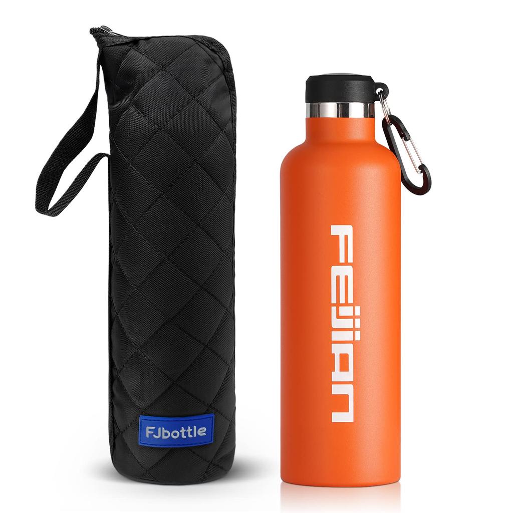 FEIJIAN 750ml Vacuum Insulated Stainless Steel Water Insulated for Hot and Cold Wide with Stylish Design for and Orange Bottle, Drinks, 0.75 Liter,