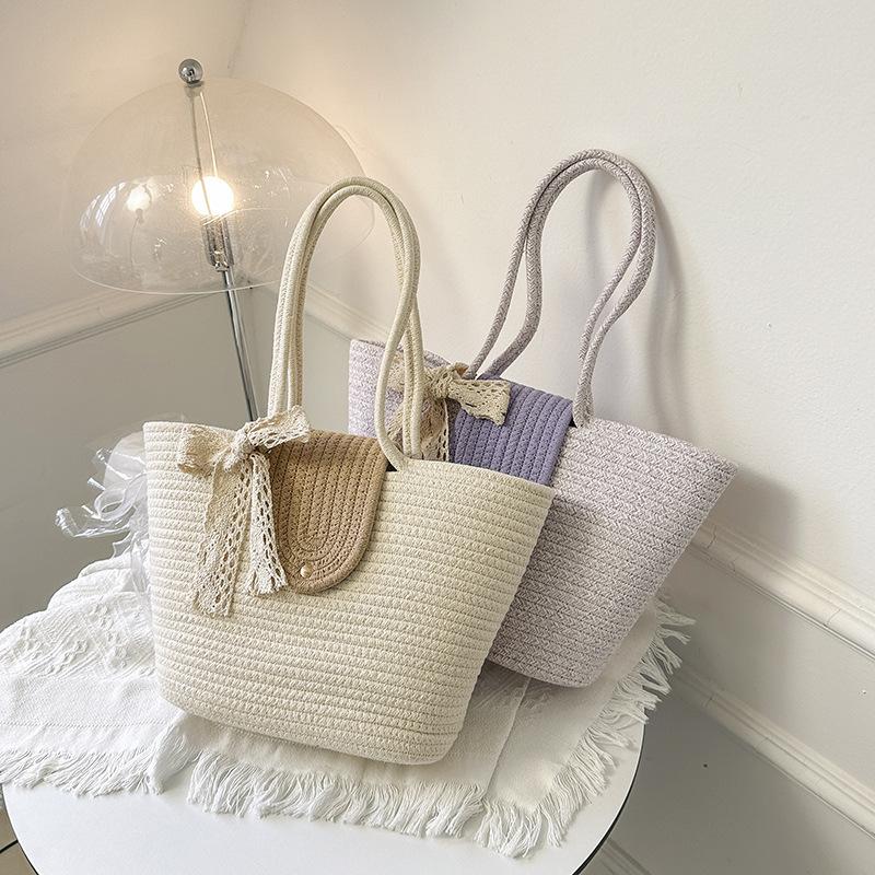 Ferien-Wind große Kapazität gewebte Gemüsekorbtasche 2025 neue Foto Strandtasche Schulter-Tragetasche Strohtasche