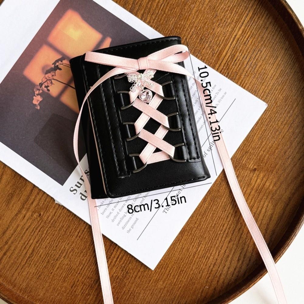 Silk Ribbon Balletcore Three Fold Wallet Korean Style Crossover Strappy Card Bag Girls