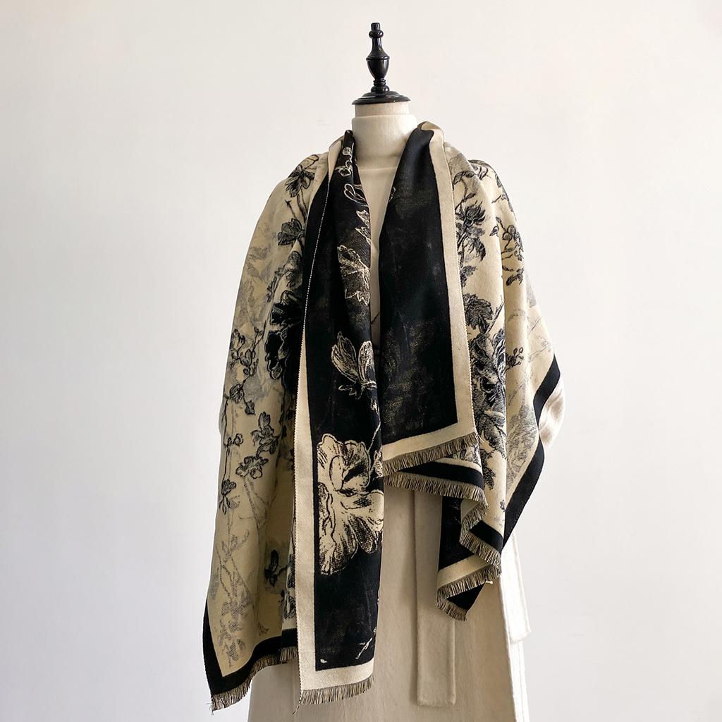 New Luxury Design Winter Two-Sided Cashmere Jacquard Scarves High Quality Women Thicken Wrap Shawl Ladies Brand Pashmina Scarf