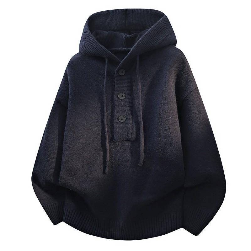 Unisex Oversized Hooded Knit Sweater Winter Casual Wear Loose Fit Long Sleeve Pullover With Jacquard
