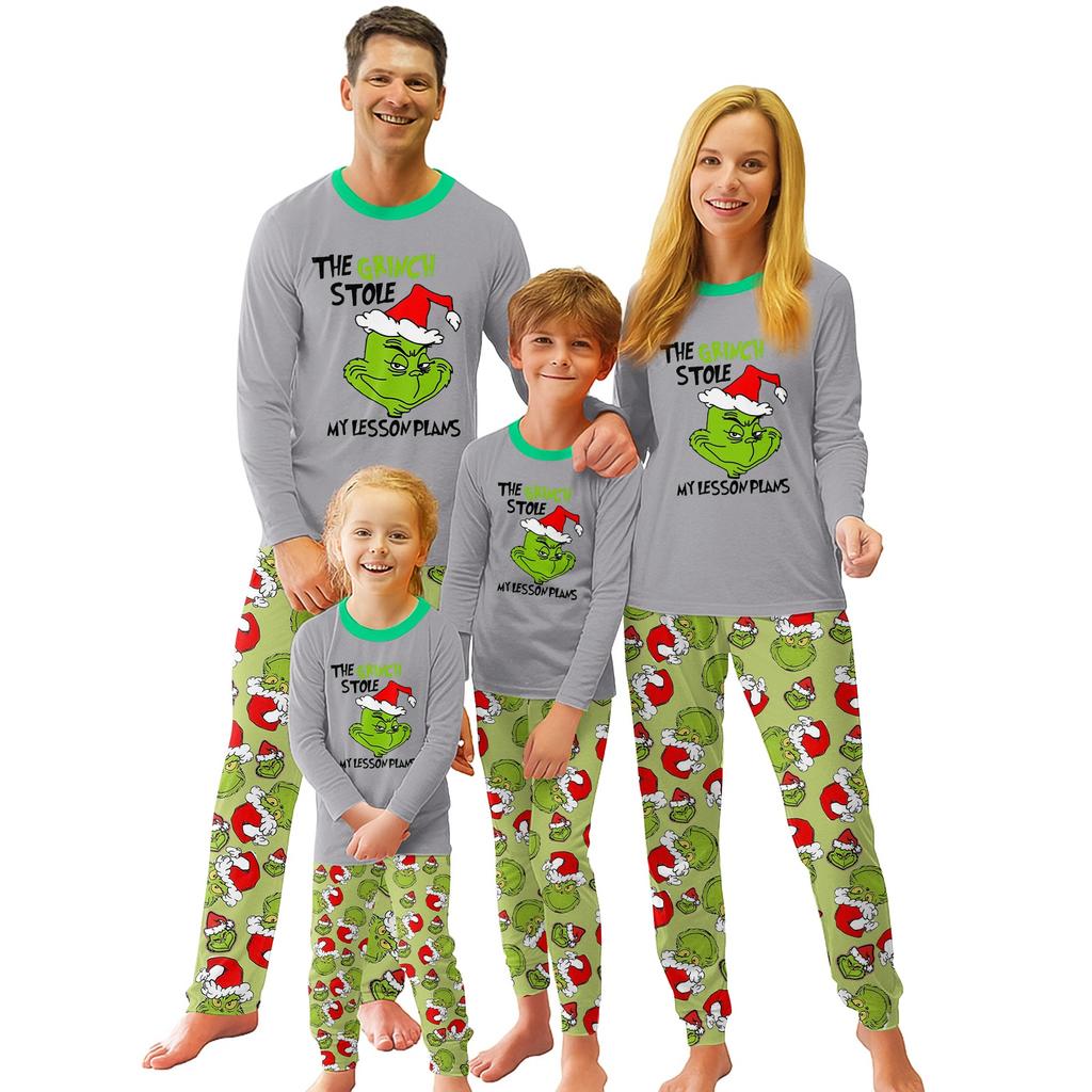 Print Cute Family Set Pajamas, Home Clothes, Family Set Long Sleeve Top Pants Set