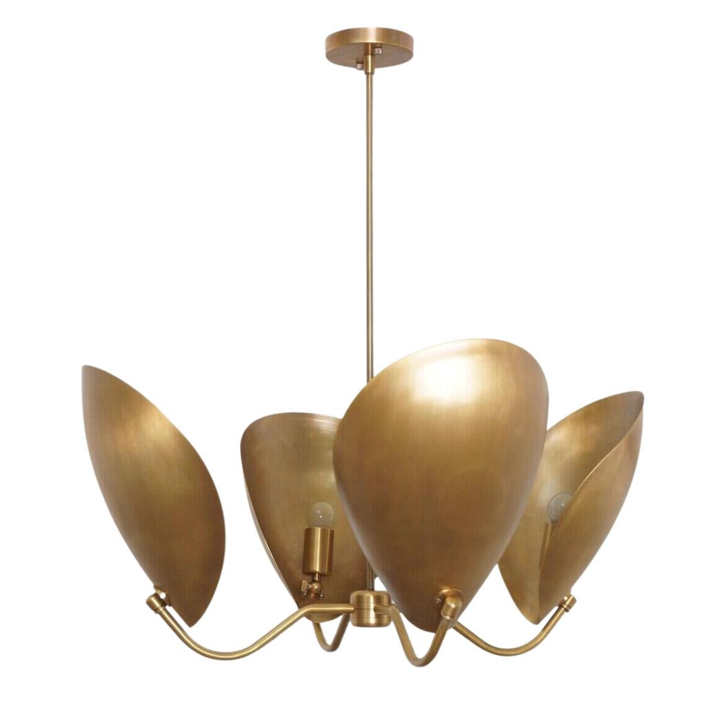 4 Light Curved Disk Shades Handmade Mid Century Modern Brass Sputnik Chandelier