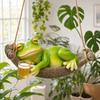 Hanging Frog Figurine, Resin Hammock Frog Ornament Holding Beer Mug, Garden Cute Frog Statue for Patio Balcony Decoration