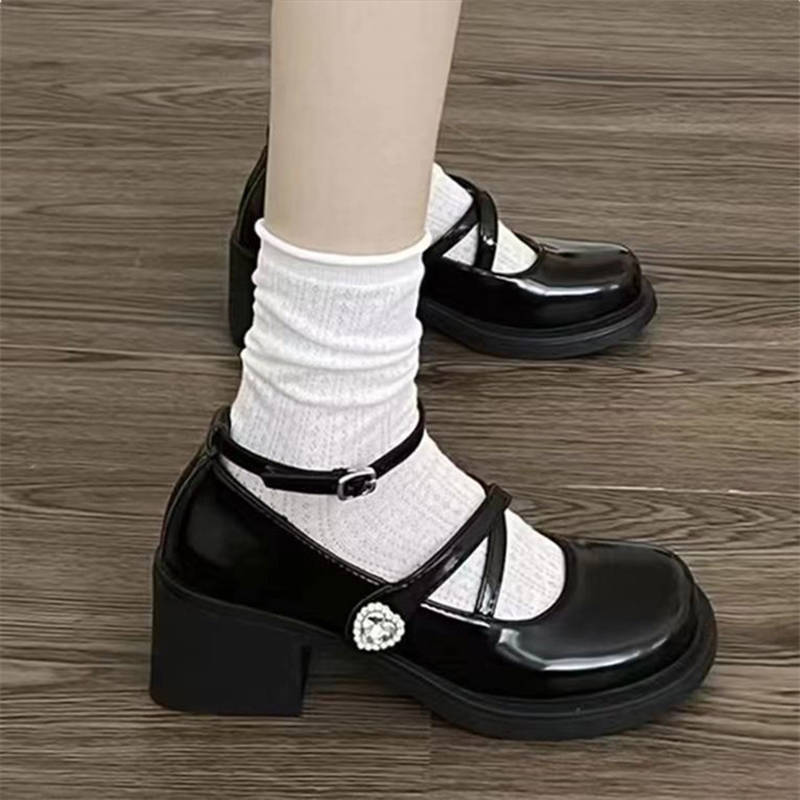 Autumn new college style small leather shoes French Mary Jane shoes high heel thick heel with skirt jk single shoes women