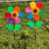 Colorful Sunflower Windmill Cartoon Six-Wheel Sequin Pinwheel Foldable Carry Windmill Camping Outdoor Toy Garden Yard Decoration