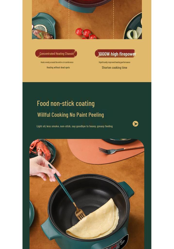 Multi-Functional Electric Cooker: Hot Pot, Stir-Fry, and Noodle Maker for Dorms and Bedrooms