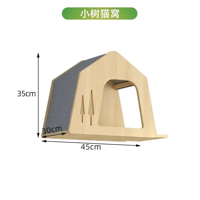 Wooden Cat House Elevated Bed for Cats Wall Mounted Kitten Villa Climbing Shelf for Pets Floating Shelves for Sleeping