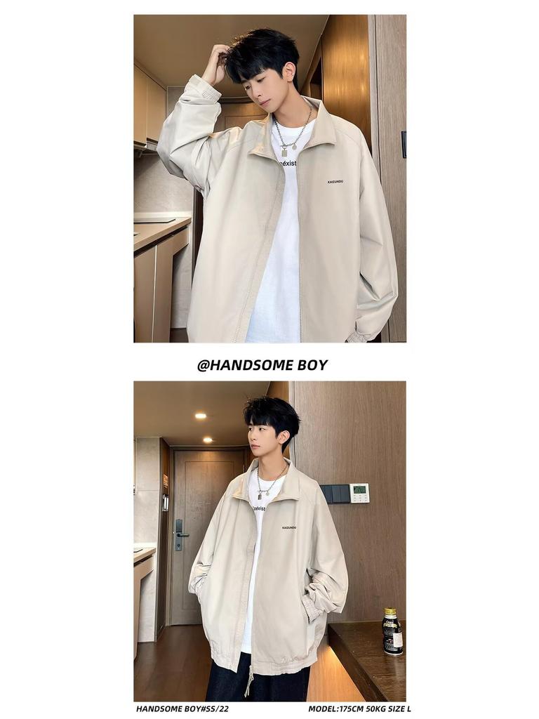 Hong Kong Style Men's Casual Waterproof Jacket - Spring/Autumn Korean Trend, Simple Workwear, Loose Fit