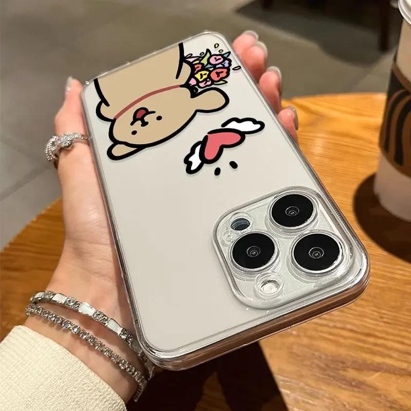 Cute Cartoon Dog Couple with Bouquet Print Phone Case for iPhone 17 16 15 14 13 12 11 16E Series Pro Max Plus