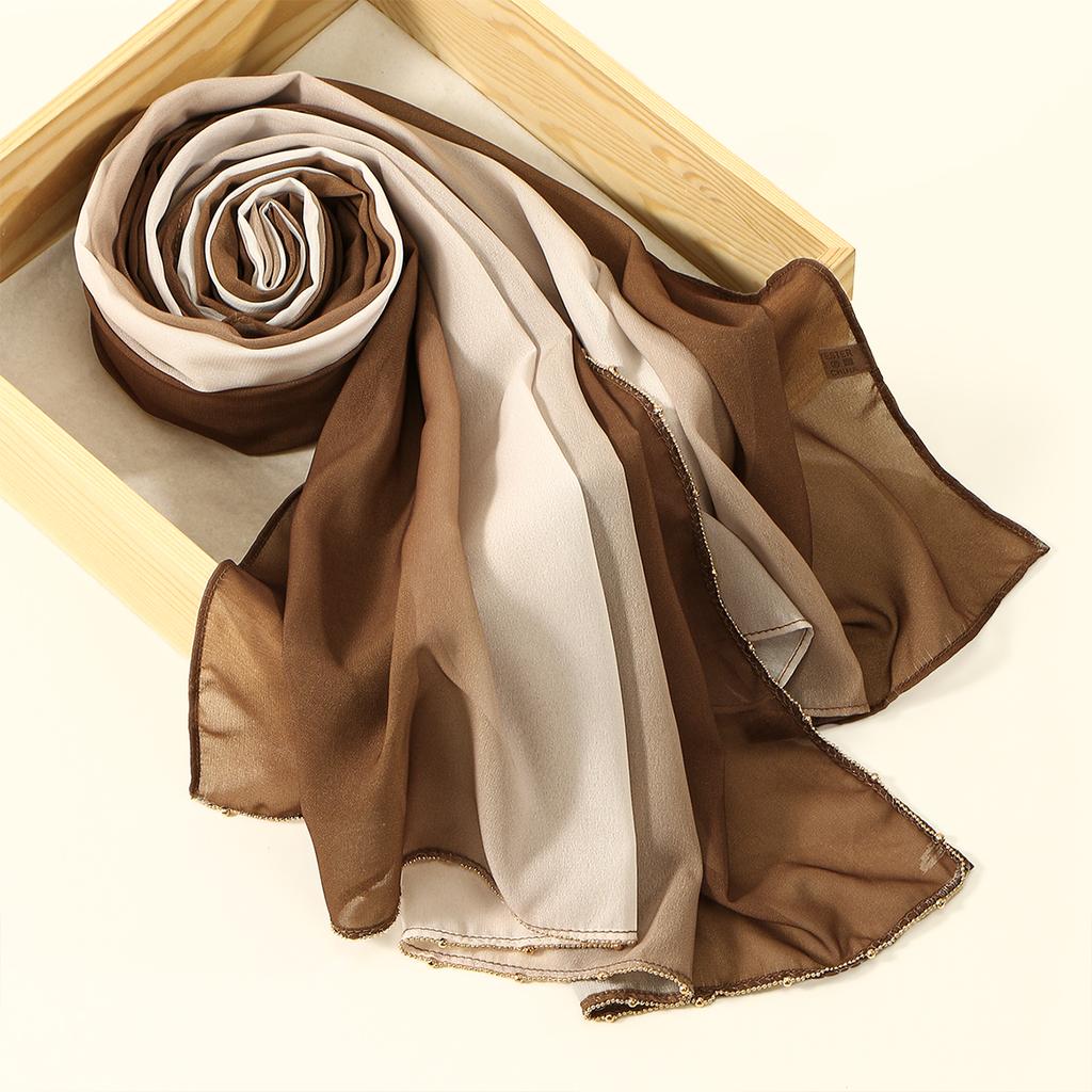 New Metal Bead Chain Gradient Chiffon Hijab Scarf For Woman Muslim Hijabs Fashion Shawl Wraps Islamic Turban Female Headscarf