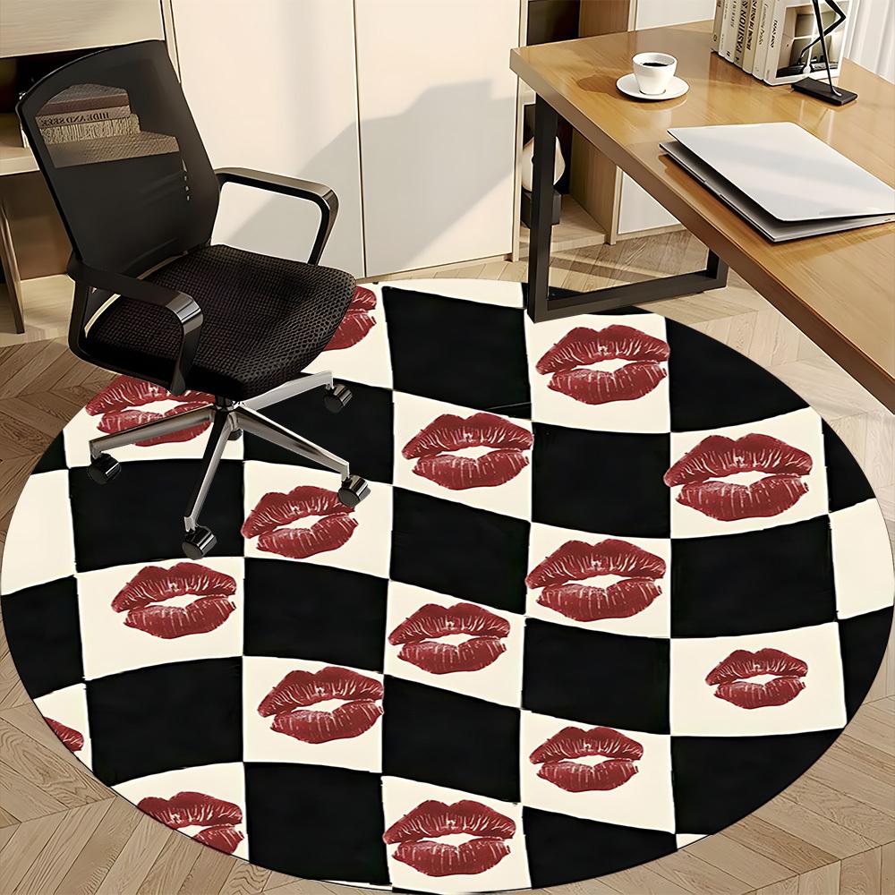1pc Lips Chessboard Office Round Area Rug, Under Office Chairs Bedroom Living Room Home Decor, Room Deco, Available in Various Sizes