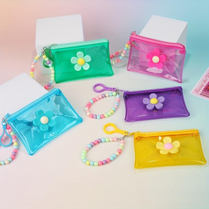 Transparent PVC Chic Coin Purse | Compact Key & Card Holder, Zip Closure | Easy Clean with Beaded Chain