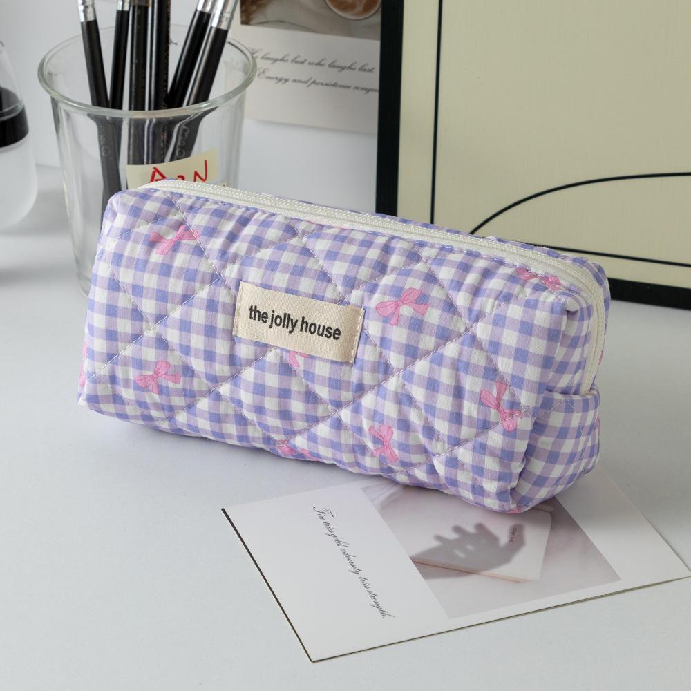 Bowknot Student Pencil Case Large Capacity Portable Soft Cosmetic Storage Bag for School Supplies Makeup Accessories