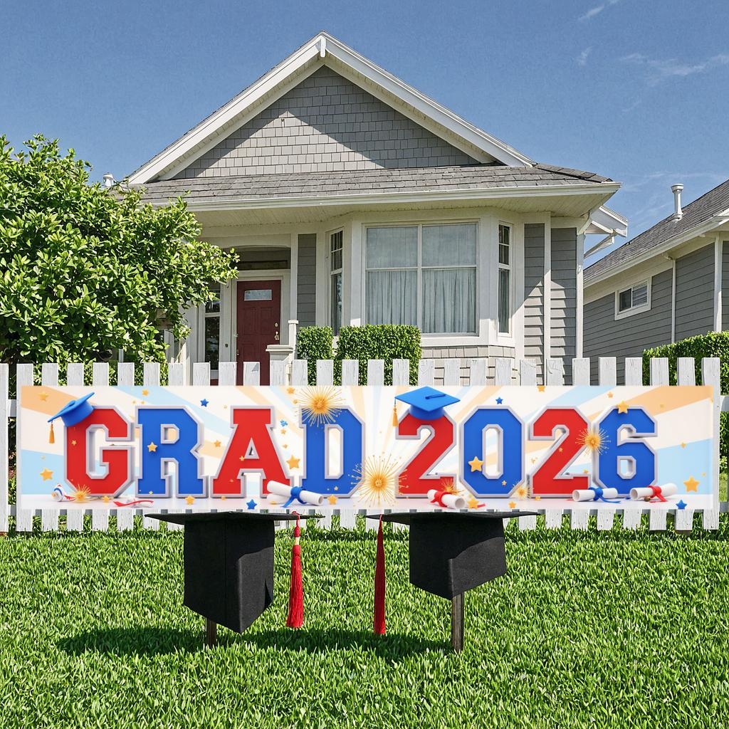 Grad Ceremony Backdrop Red Blue Theme Graduation Event Banner Academic Display Decorative Graduation Display For College Grad