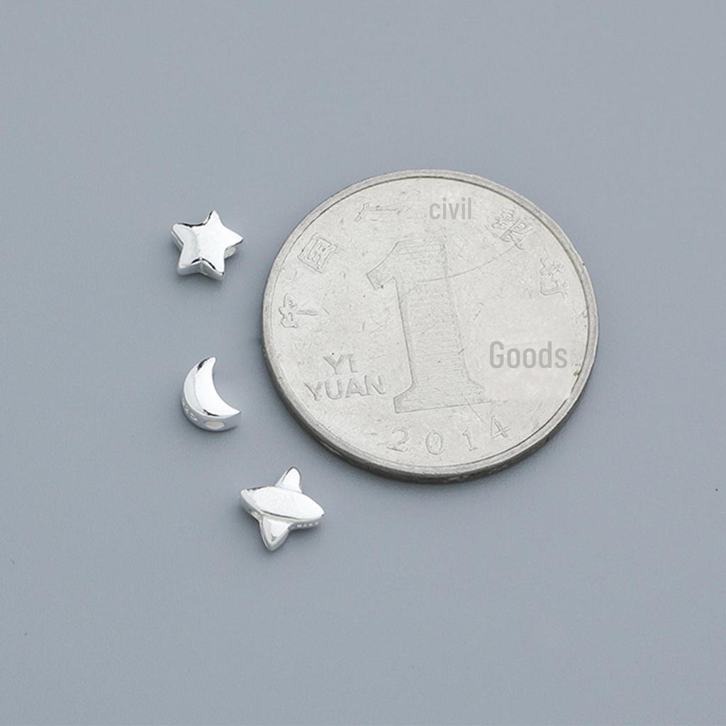 S925 Vegan Silver Geometric Stars & Moon Spacer Beads for DIY Bracelets