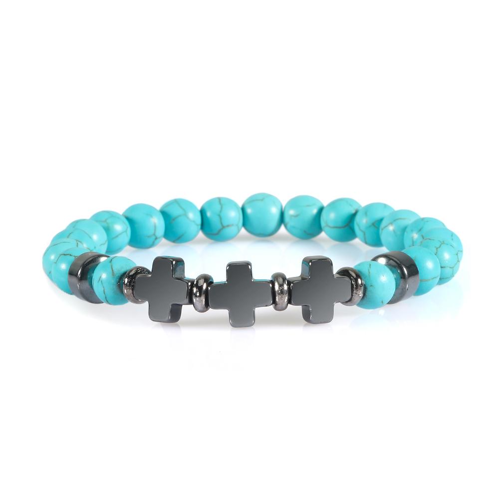 

8mm Natural Stone Bracelet Christian Jesus Cross Bracelets for Women Men Elastic Rope Beaded Bangles Yoga Rosary Jewelry Gifts