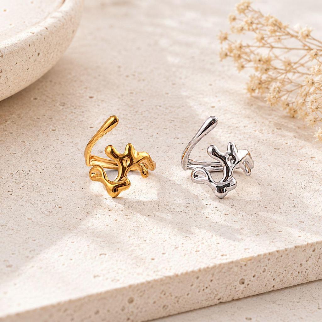 18K Gold-Plated Titanium Coral Open Ring – Fade-Resistant & Irregular Design