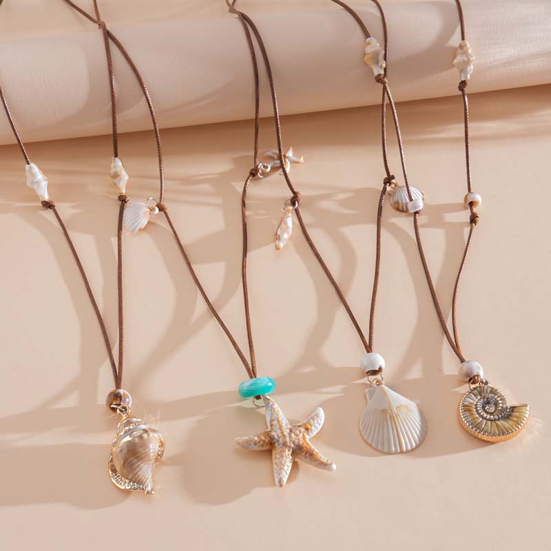 Bohemian Starfish Shell Pendant Necklace for Women New Trendy Resin Conch Long Adjustable Necklace Vacation Jewelry Accessories