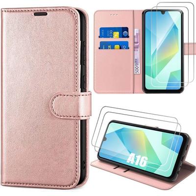 Coque De Protection - BOOLING - Pour Samsung Galaxy A16 5G/4G - Cuir PU Rose - 2 Verres Trempés - Antichoc