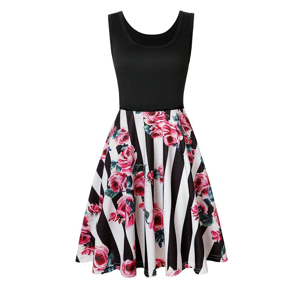 Robe de plage décontractée pour femmes, col rond, sans manches, rayée douce, ligne a, robe de soleil