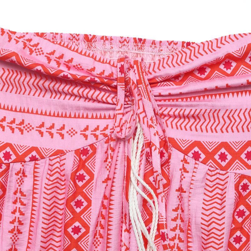 Damen Mode Sommer Frühling Geometrischer Print Ärmellos Hängender Nacken Hohe Taille Freizeitkleider