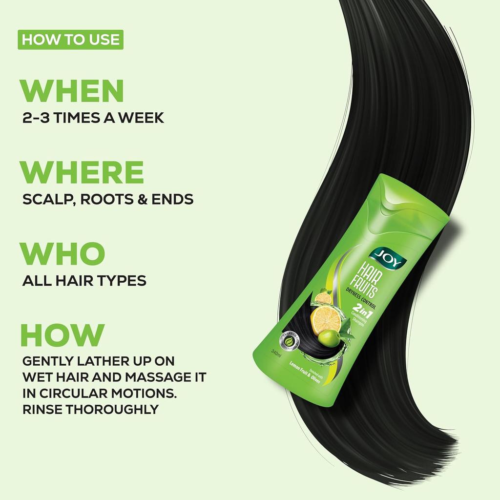 Joy Hair Fruits Hair Dryness Control Lemon & Olive Conditioning Shampoo Lemon & Olives  340 ml, Moisturizing Hair Care