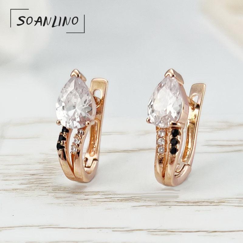 

SOANLINO Простые серьги с цирконом в форме капли из розового золота